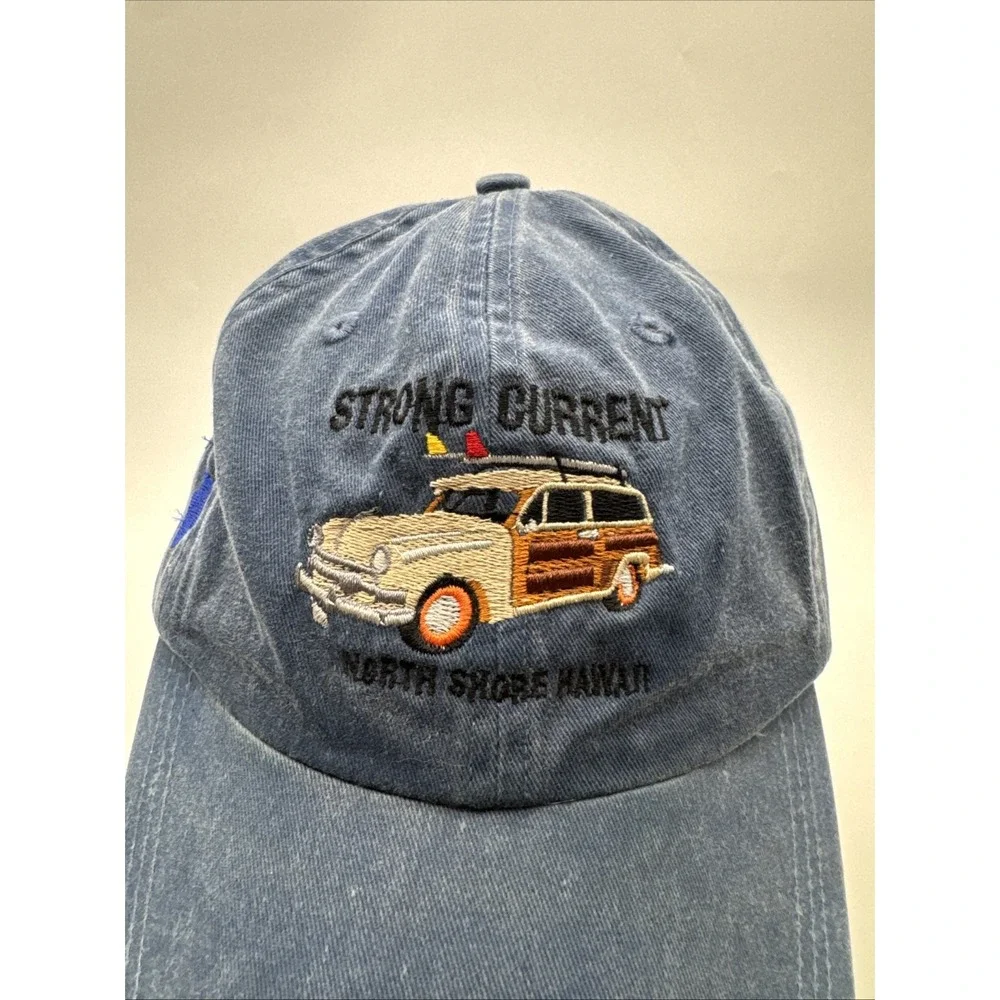 North Shore Hawaii Island Woody Car Embroidered Baseball Cap Hat Denim Blue Surf